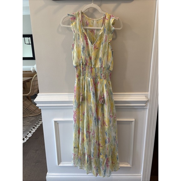 Anthropologie Smocked Waist Flutter Sleeve Maxi Dress Watercolor Print Size 2 - Picture 1 of 5